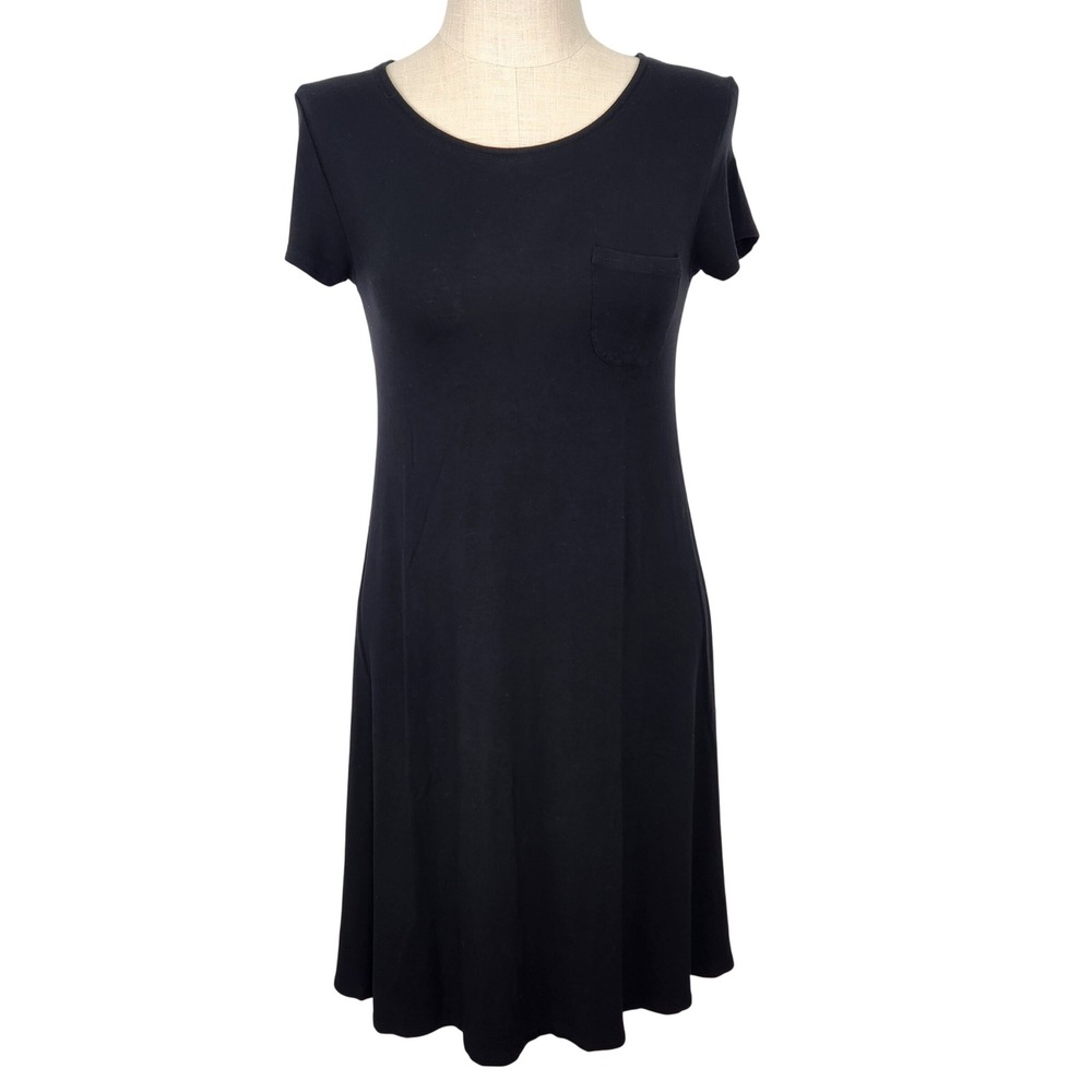 Peruvian Connection Black Viscose‎ A-Line T-Shirt Dress Short Sleeve Size M
